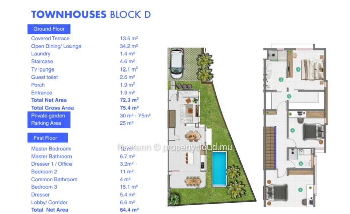 Charmant townhouse de 3 chambres 