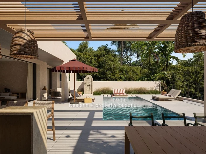 Une villa sur mesure dans un domaine renommé, nichée dans un écrin de verdure luxuriante.