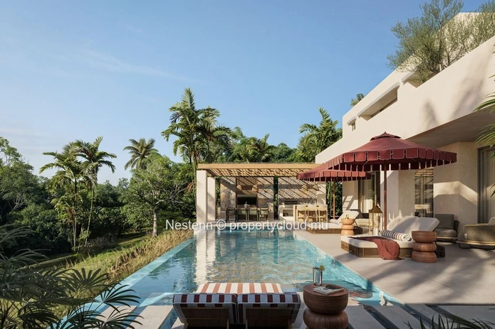 Une villa sur mesure dans un domaine renommé, nichée dans un écrin de verdure luxuriante.
