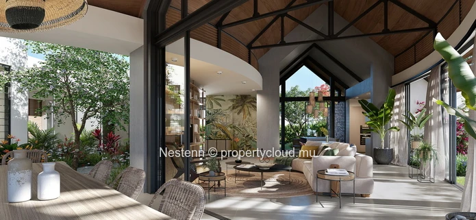 Modern villa in Beau Champ with 3 bedrooms, private pool, sea access, and close to amenities in a secured Smart City.